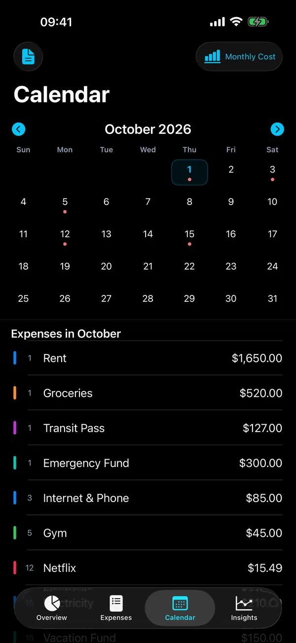 4Budget — Calendar