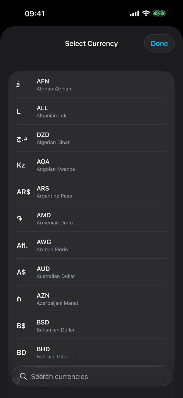 4Budget — Select Currency